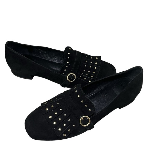 NWOB ONO NAKINA KILTIE SUEDE LEATHER STUDDED LOAFERS  BLK 7.5 M - Picture 1 of 8